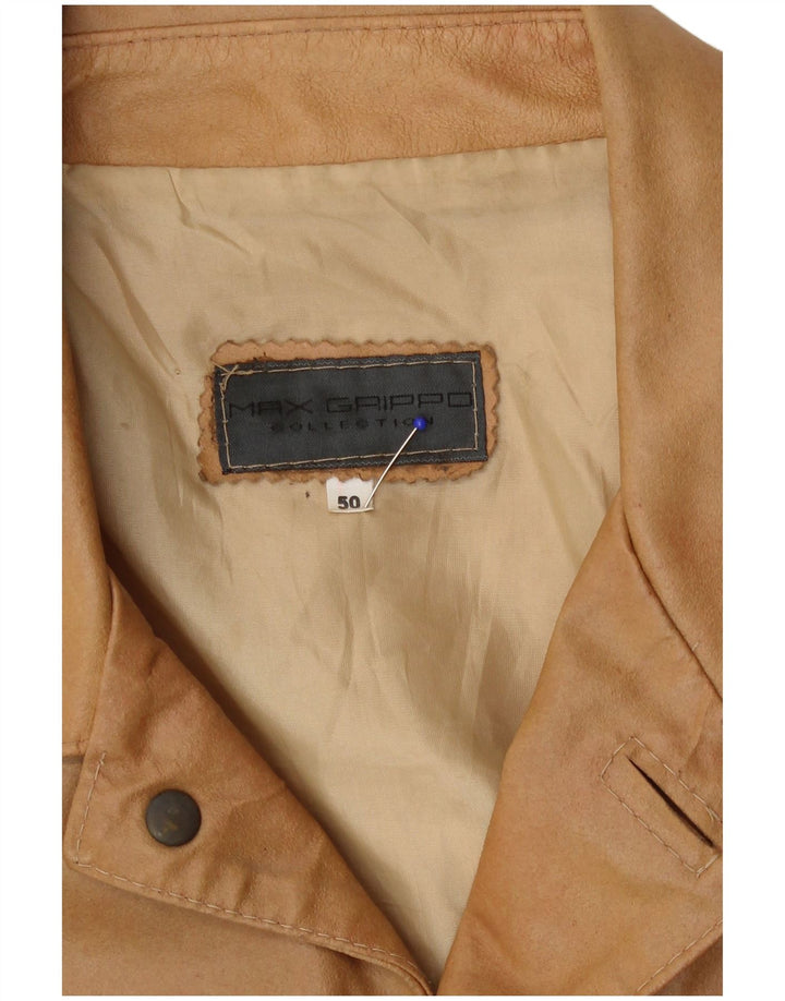 Max Grippo Herren-Bomber-Lederjacke, EU 50, großes beiges Leder