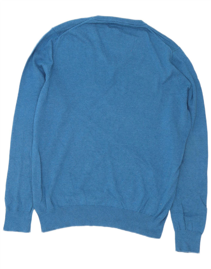 Marks & Spencer Herren-Pullover mit V-Ausschnitt, XL, blaue Baumwolle