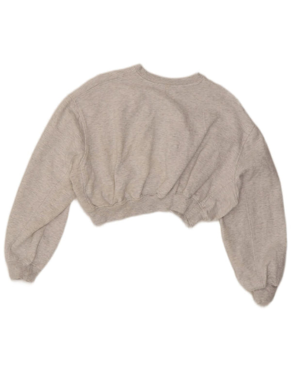 Zara Damen Crop Relaxed Fit Sweatshirt Pullover UK 10 Small Grau meliert