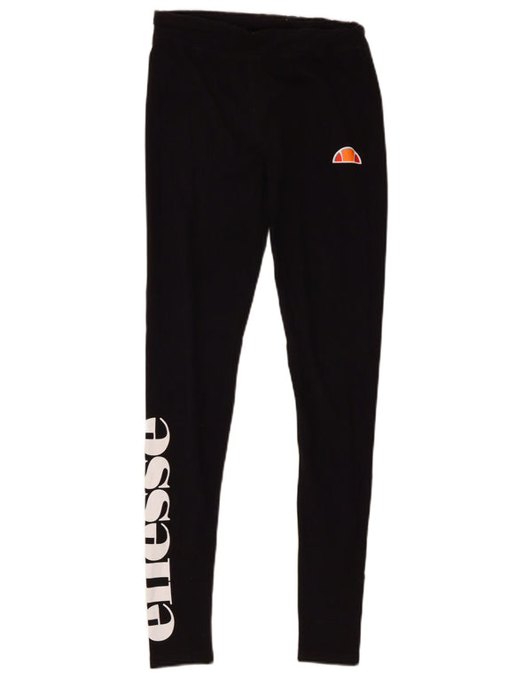 Ellesse Womens Graphic Leggings UK 8 Small Schwarze Baumwolle