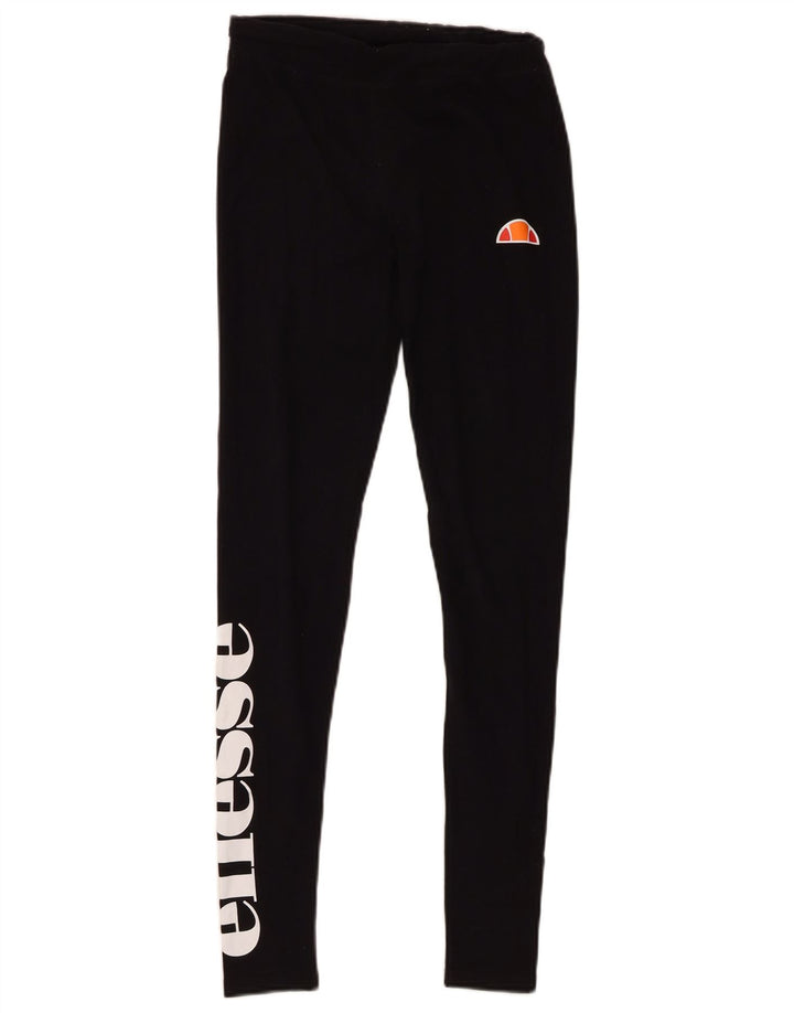 Ellesse Womens Graphic Leggings UK 8 Small Schwarze Baumwolle
