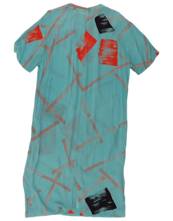 Vintage Damen Maxikleid mit kurzen Ärmeln UK 18 XL Türkis Geometrisch