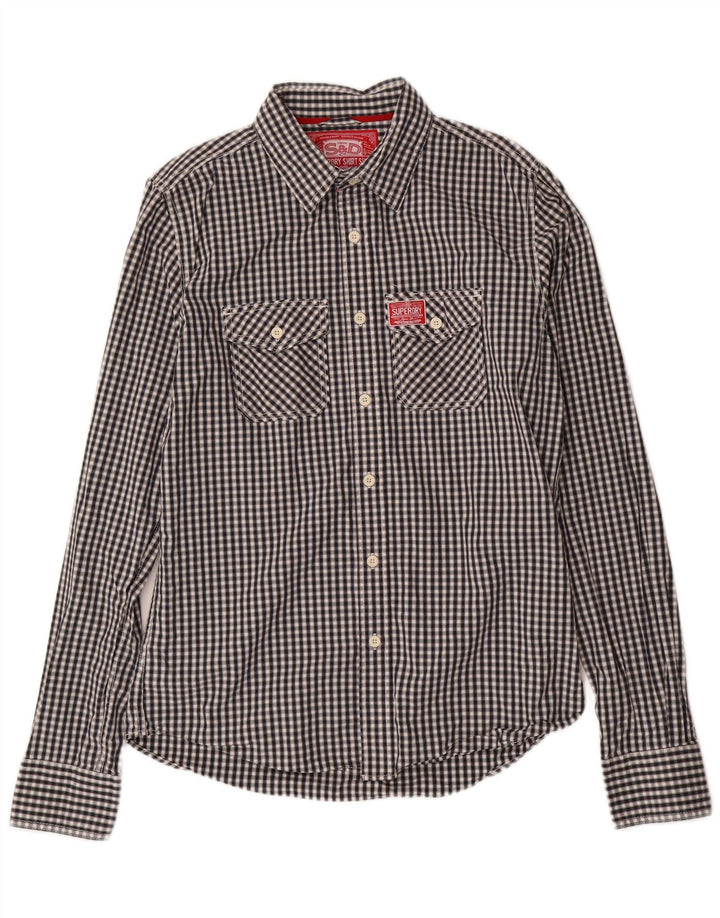SUPERDRY Herrenhemd XL, schwarze Gingham-Baumwolle