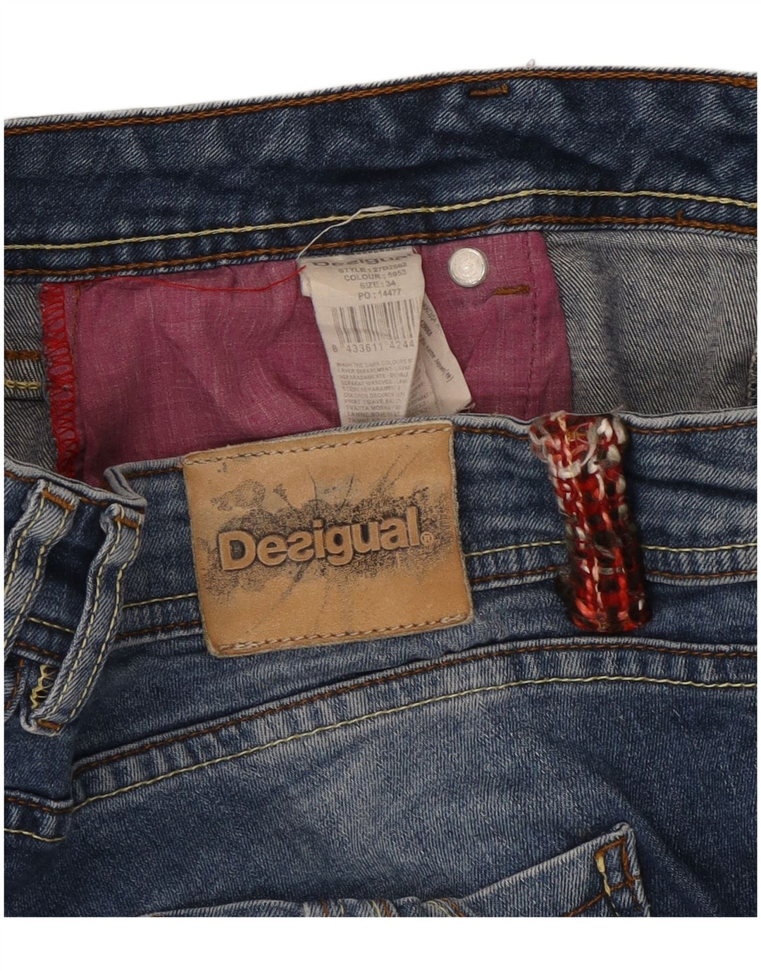 DESIGUAL Damen Rainbow Straight Jeans W34 L28 Blaue Baumwolle