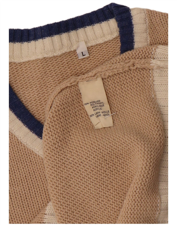 Vintage Herren Grafik Weste Tank Top Groß Beige Acryl