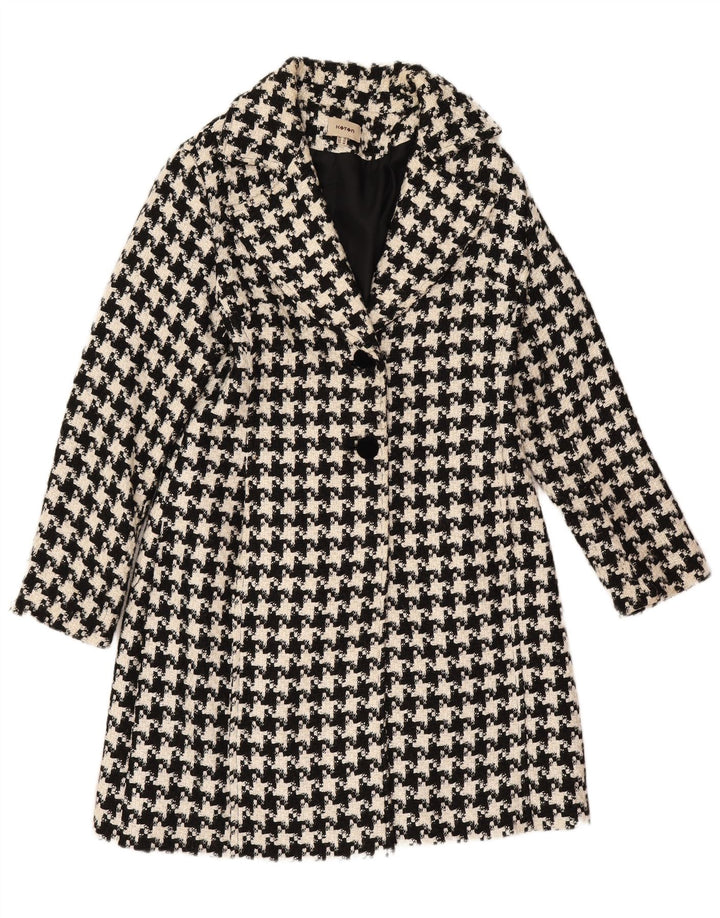 Koton Womens Oversized Overcoat UK 10 Small Black Houndstooth Wool