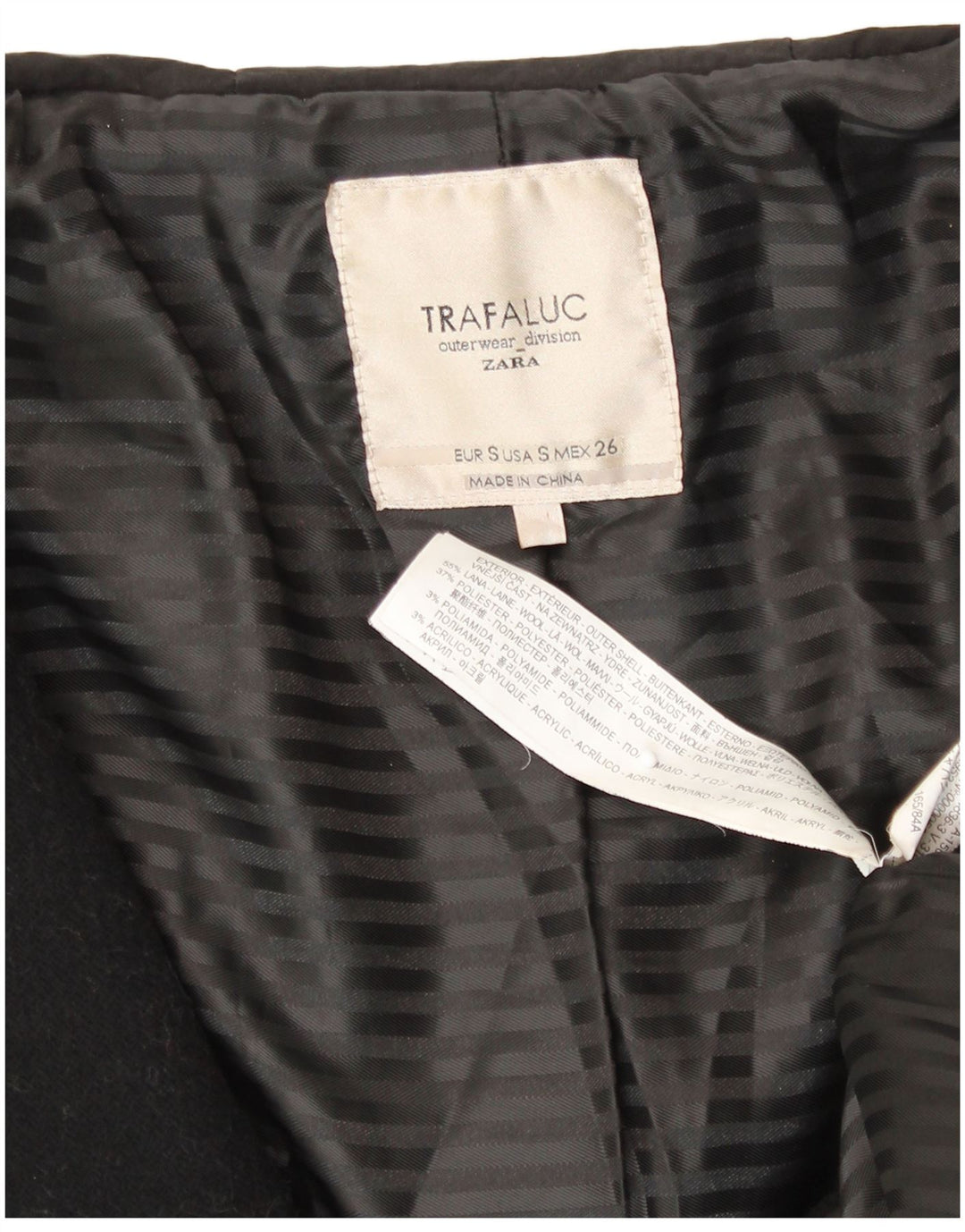 ZARA Womens Trafaluc Hooded Overcoat UK 10 Small Black Wool