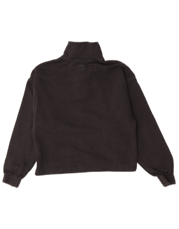 Adidas Damen Crop Sweatshirt Pullover UK 10 Small Schwarz Colourblock