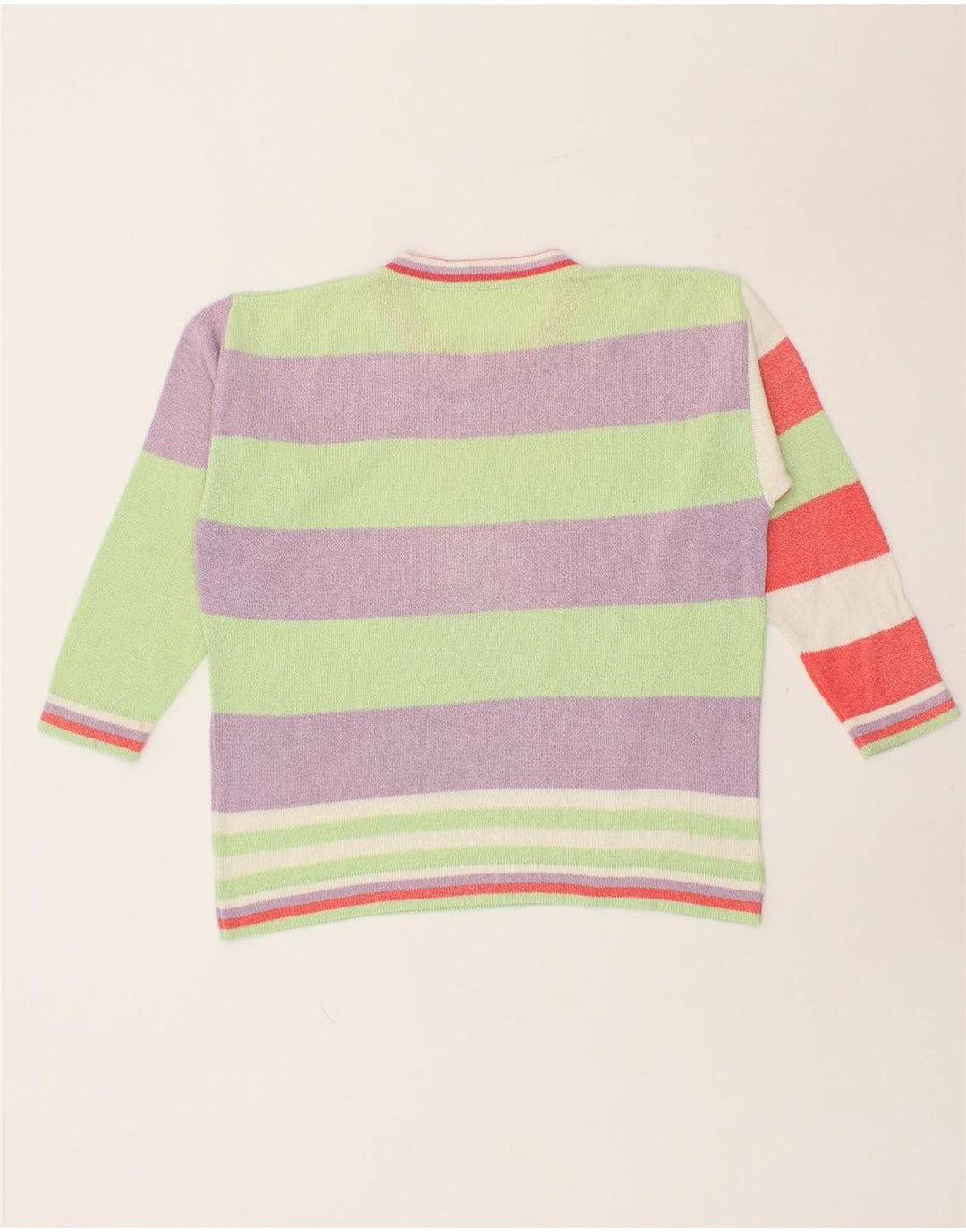 VINTAGE Womens Crew Neck Jumper Sweater UK 14 Medium Multicoloured Striped Vintage Vintage and Second-Hand Vintage from Messina Hembry 