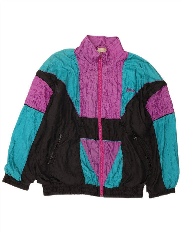 Vintage Herren-Trainingsanzug-Top-Jacke, mittelgroßes schwarzes Colourblock-Nylon