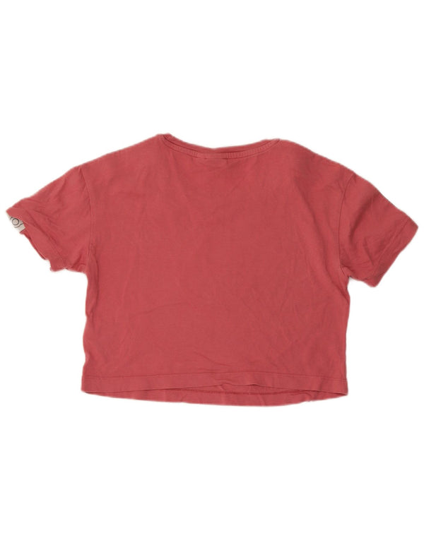 Adidas Damen Crop Graphic T-Shirt Top UK 6 XS Pink Colourblock Baumwolle