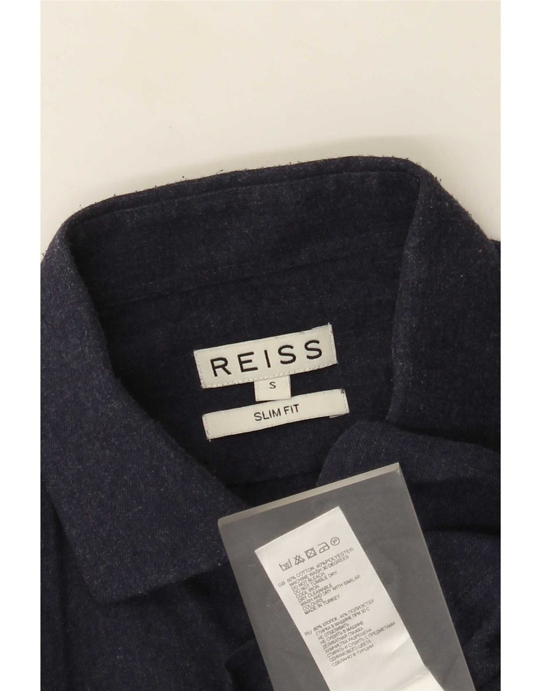 Reiss Herren-Slim-Fit-Hemd, klein, marineblau, Baumwolle