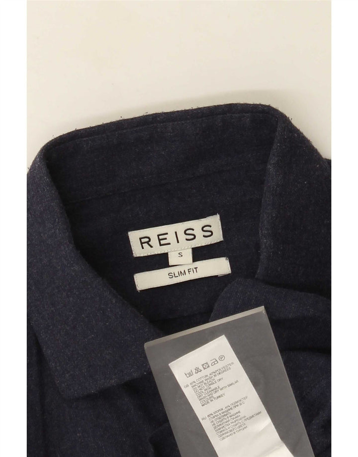 Reiss Herren-Slim-Fit-Hemd, klein, marineblau, Baumwolle