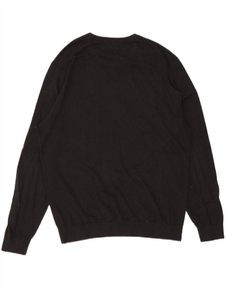 Massimo Dutti Herren-Pullover mit Rundhalsausschnitt, 2XL, schwarze Baumwolle