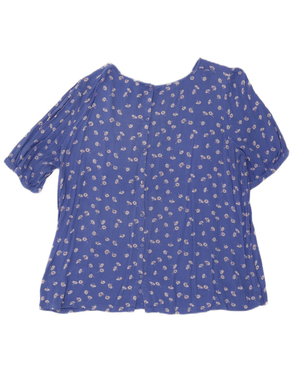 Fat Face Damen-Hemdbluse mit kurzen Ärmeln, Gr. 44, Größe L, Viskose mit blauem Blumenmuster