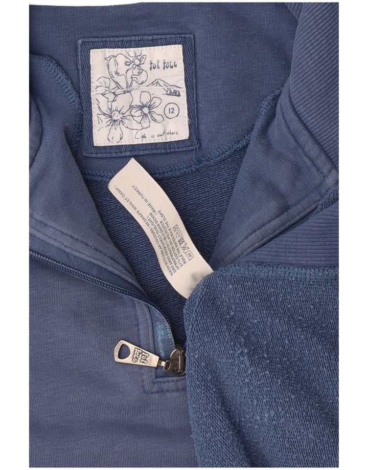 FAT FACE Damen-Sweatshirt mit Reißverschluss am Hals, UK 12, mittelblaue Baumwolle