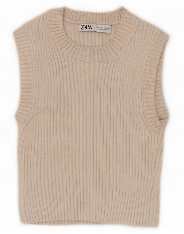 Zara Damen Crop Vest Top UK 10 Small Beige