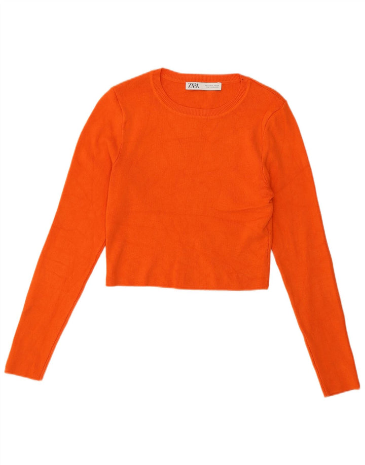 Zara Damen Crop Bluse Top UK 12 Mittelorange Viskose