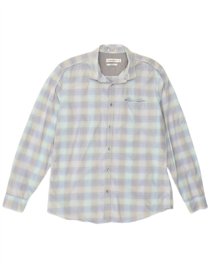 Calvin Klein Herrenhemd, groß, blau kariert, Baumwolle