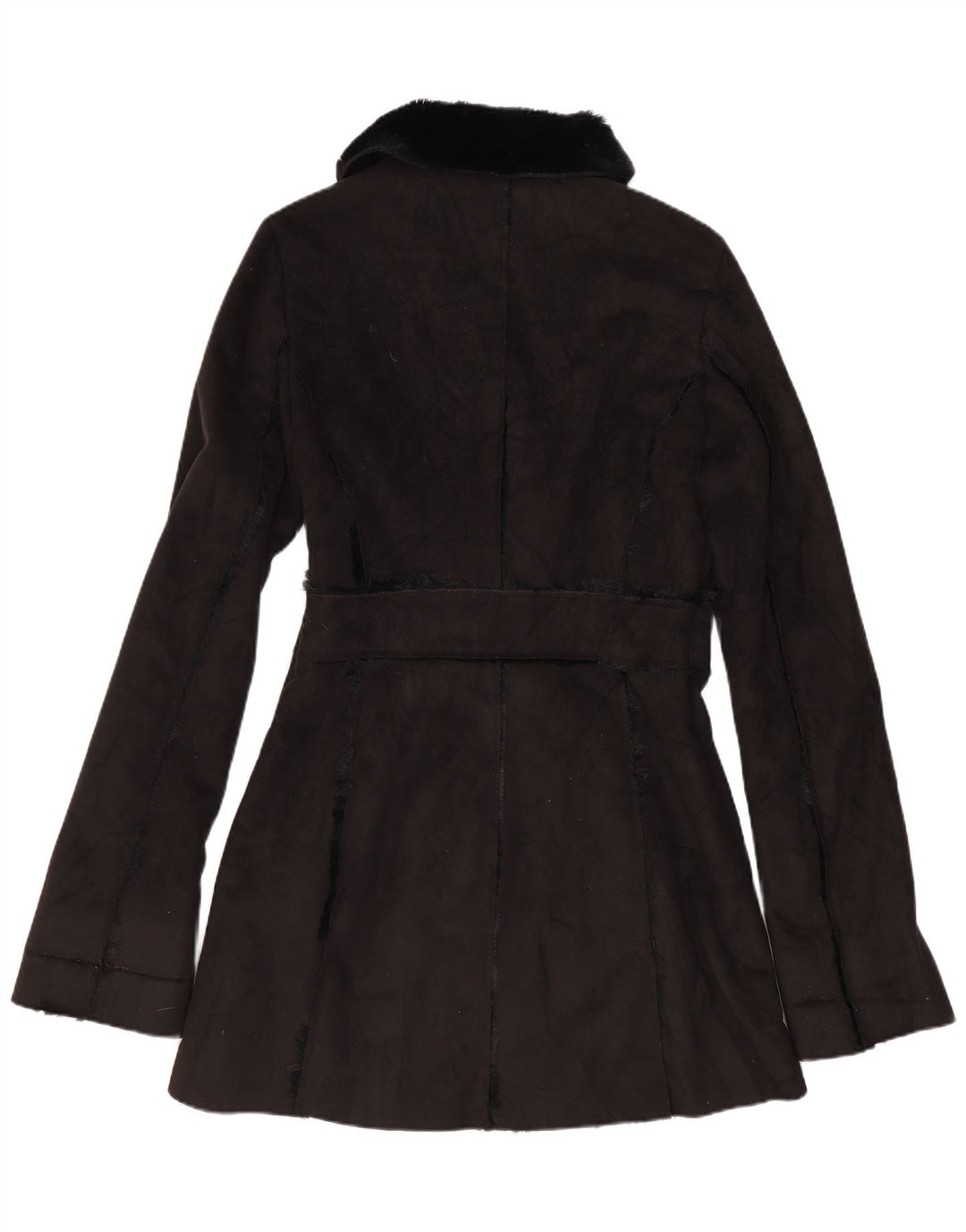 Vintage Damen Sherpa Overcoat UK 12 Medium Schwarz