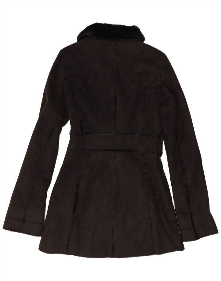 Vintage Damen Sherpa Overcoat UK 12 Medium Schwarz