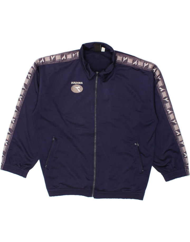 DIADORA Mens Graphic Tracksuit Top Jacket UK 42 Large Navy Blue Polyester Vintage Diadora and Second-Hand Diadora from Messina Hembry 