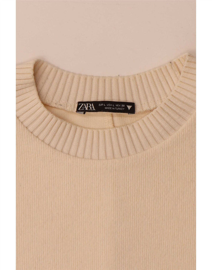 Zara Damen-Pullover, übergroß, Rundhalsausschnitt, Gr. 40, Größe L, gebrochenes Weiß