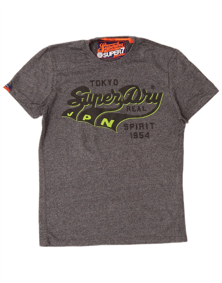 Superdry Herren Grafik-T-Shirt-Oberteil aus mittelgrau gesprenkelter Baumwolle