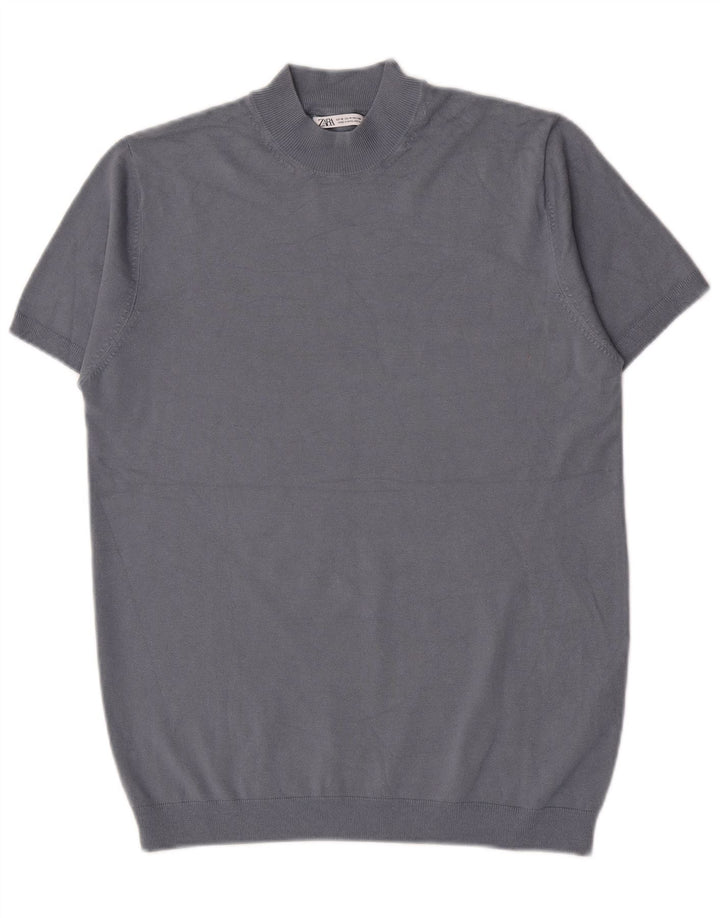 Zara Herren T-Shirt Top Mittelblaue Viskose