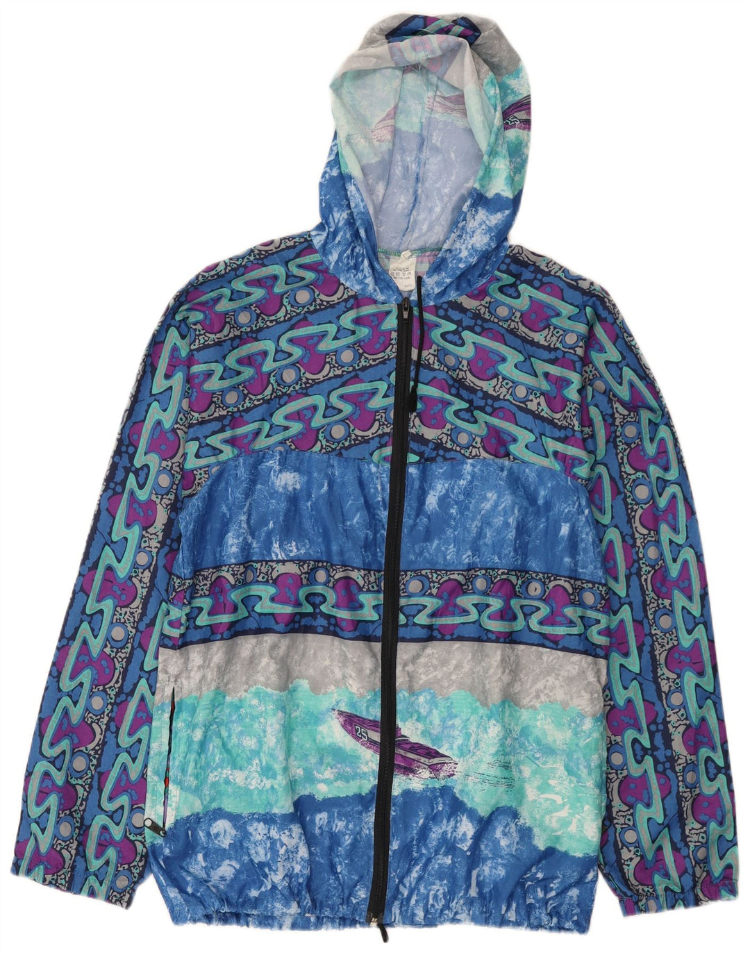 Vintage Herren Regenjacke mit Kapuze und abstraktem Muster IT 52 XL Mehrfarbig