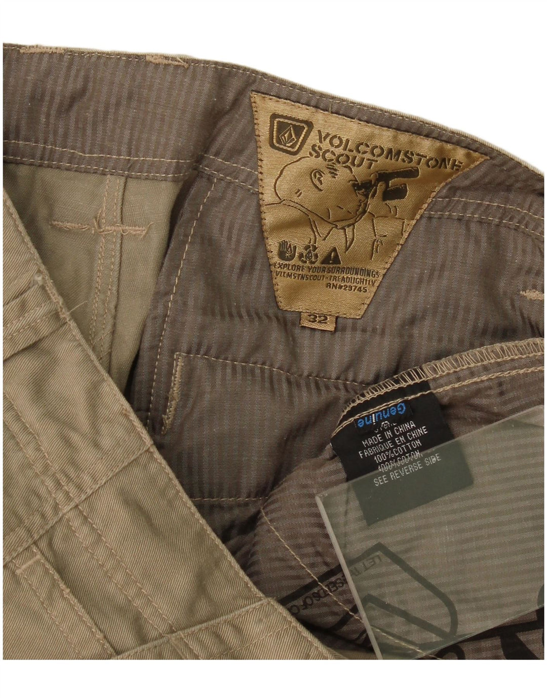 Volcom Herren gerade Cargohose W32 L27 Khaki Baumwolle