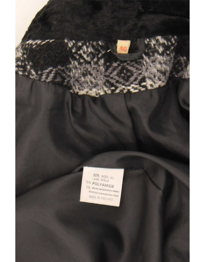 Vintage Damen Übergroßer Doppelbrustmantel EU 40 Mittelschwarz Geometrisch