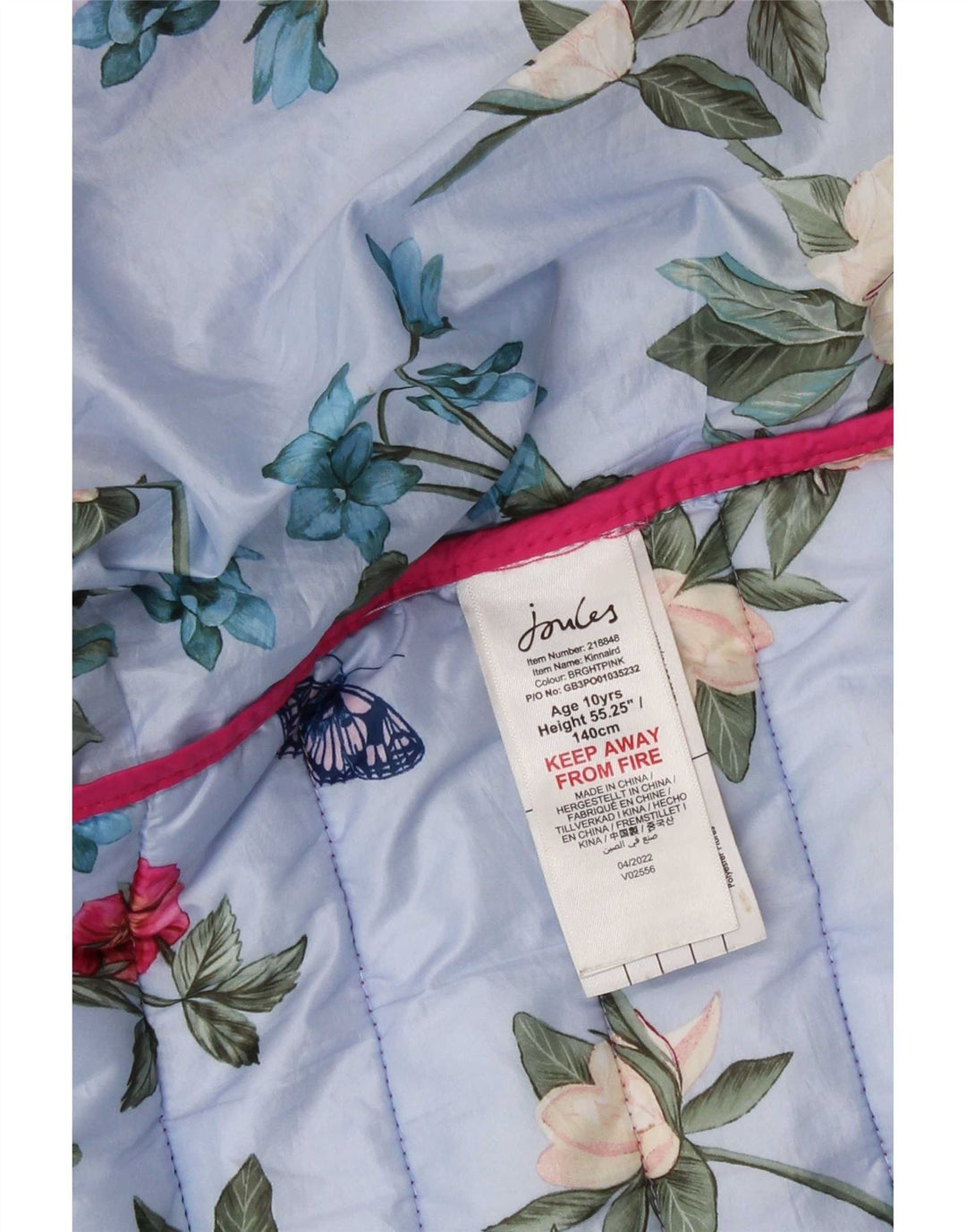 Joules Wattierte Jacke mit Kapuze für Mädchen, 9–10 Jahre, Rosa, Polyamid