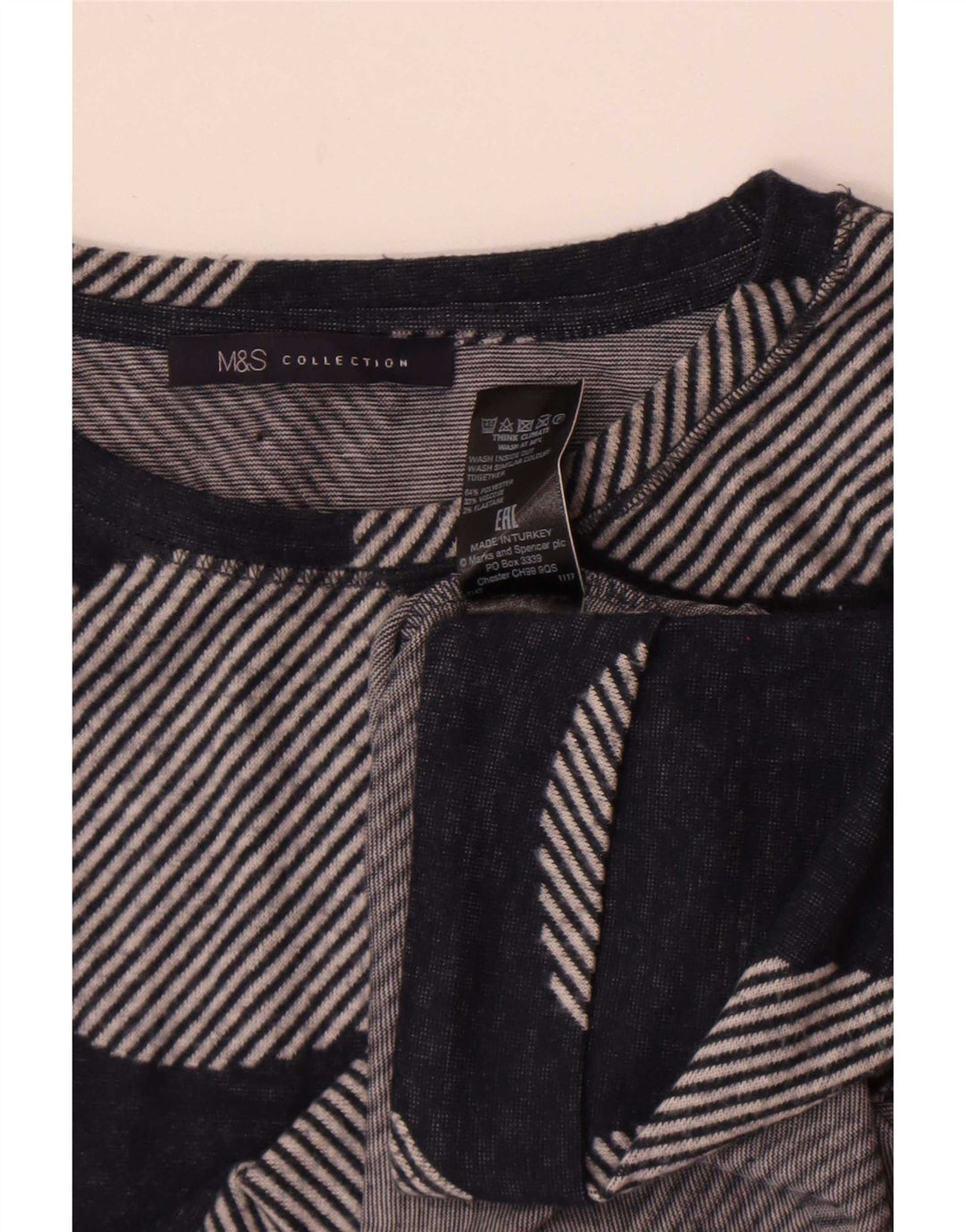 Marks & Spencer Damen-Top, 3/4-Ärmel, UK-Größe 12, mittelgroß, Marineblau, geometrisch