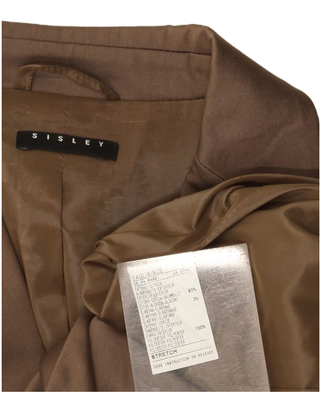 SISLEY Damen 2-Knopf-Blazerjacke IT 38 XS Braune Baumwolle
