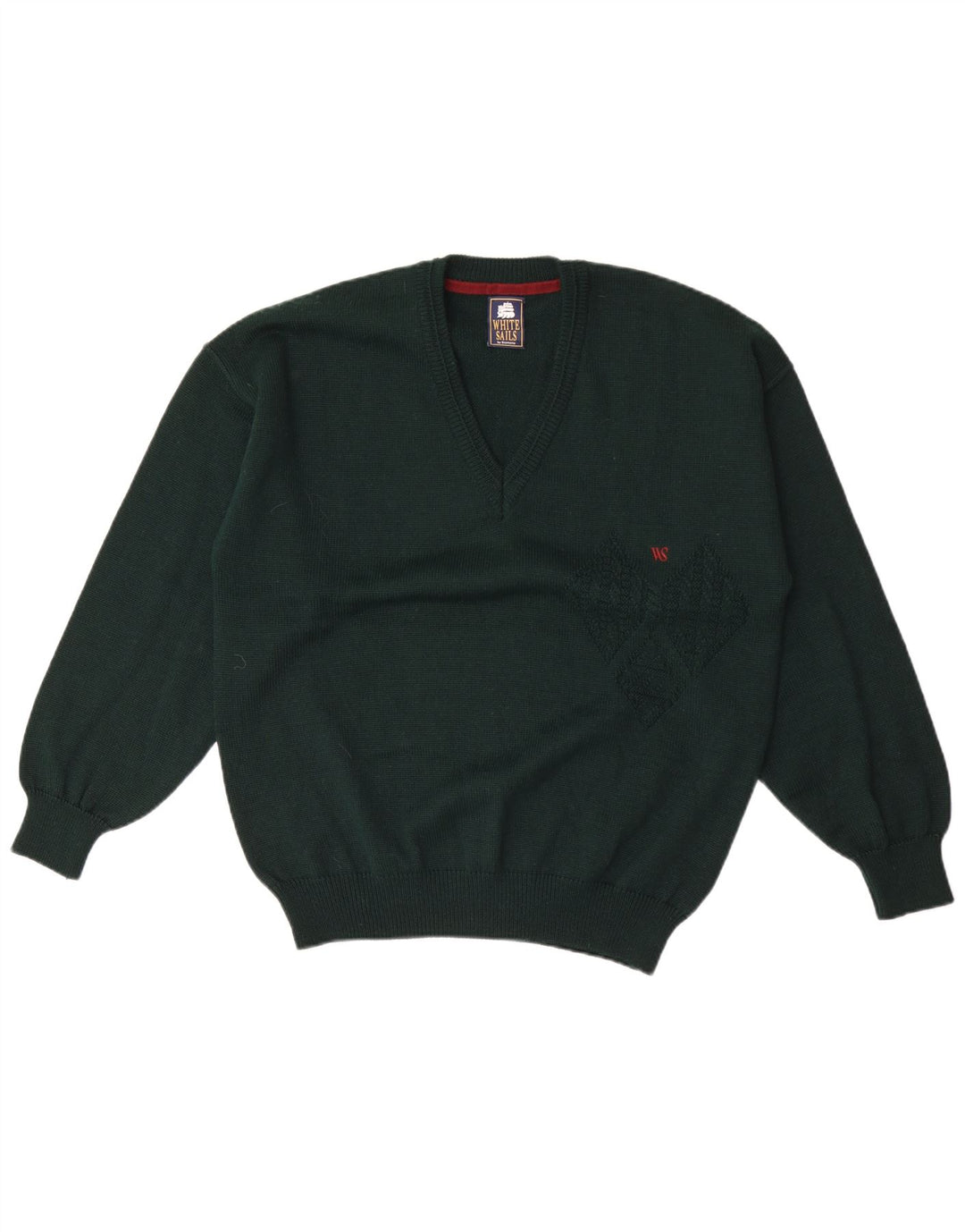 White Sails Herren-Pullover mit V-Ausschnitt, große grüne Wolle
