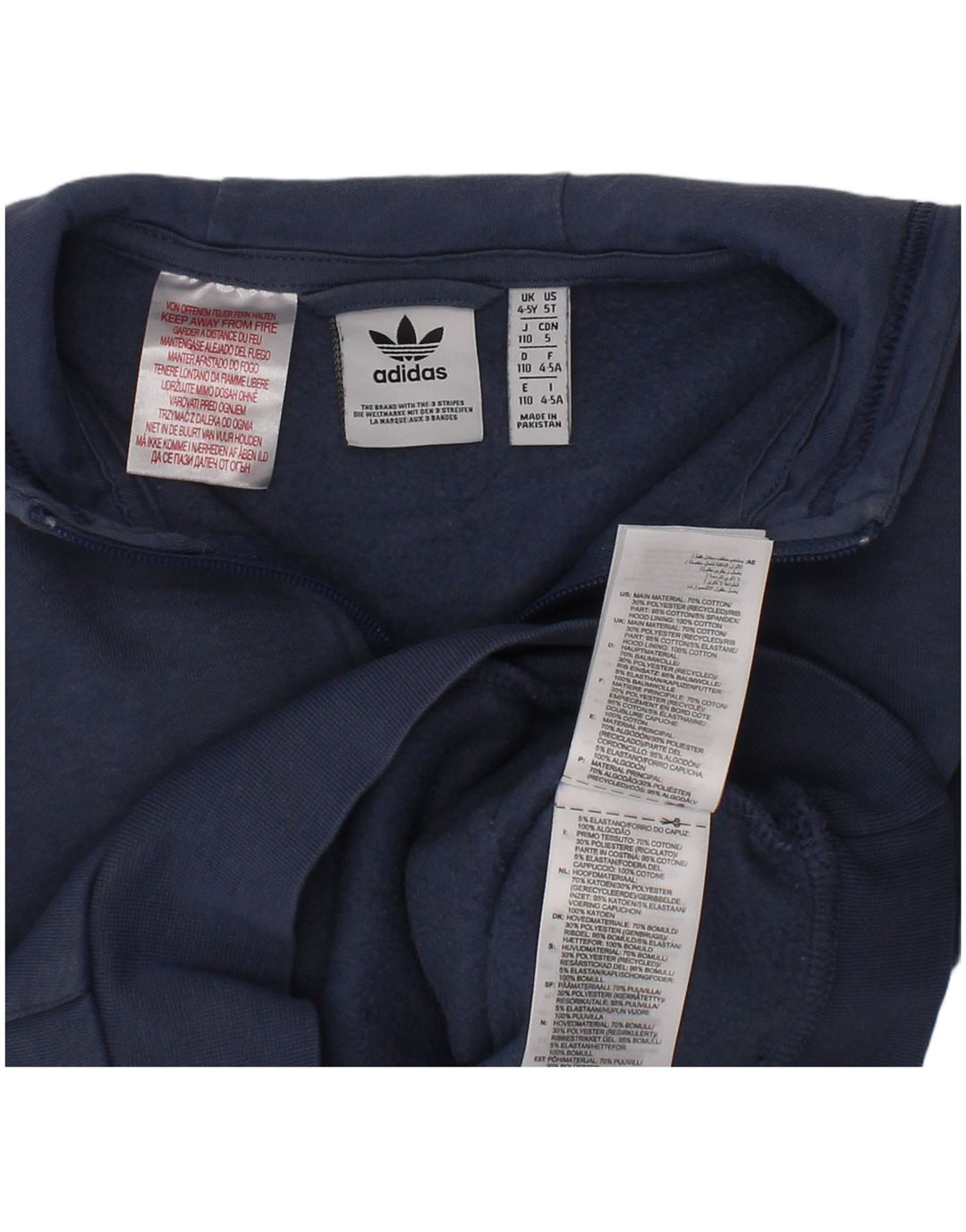 Adidas Jungen Kapuzenpullover mit grafischem Reißverschluss, 4–5 Jahre, blaue Baumwolle