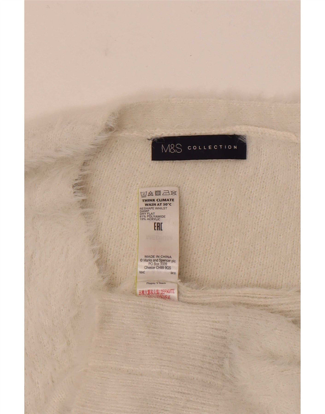 Marks & Spencer Damen-Pullover mit V-Ausschnitt, Gr. 12, Mittel, gebrochenes Weiß