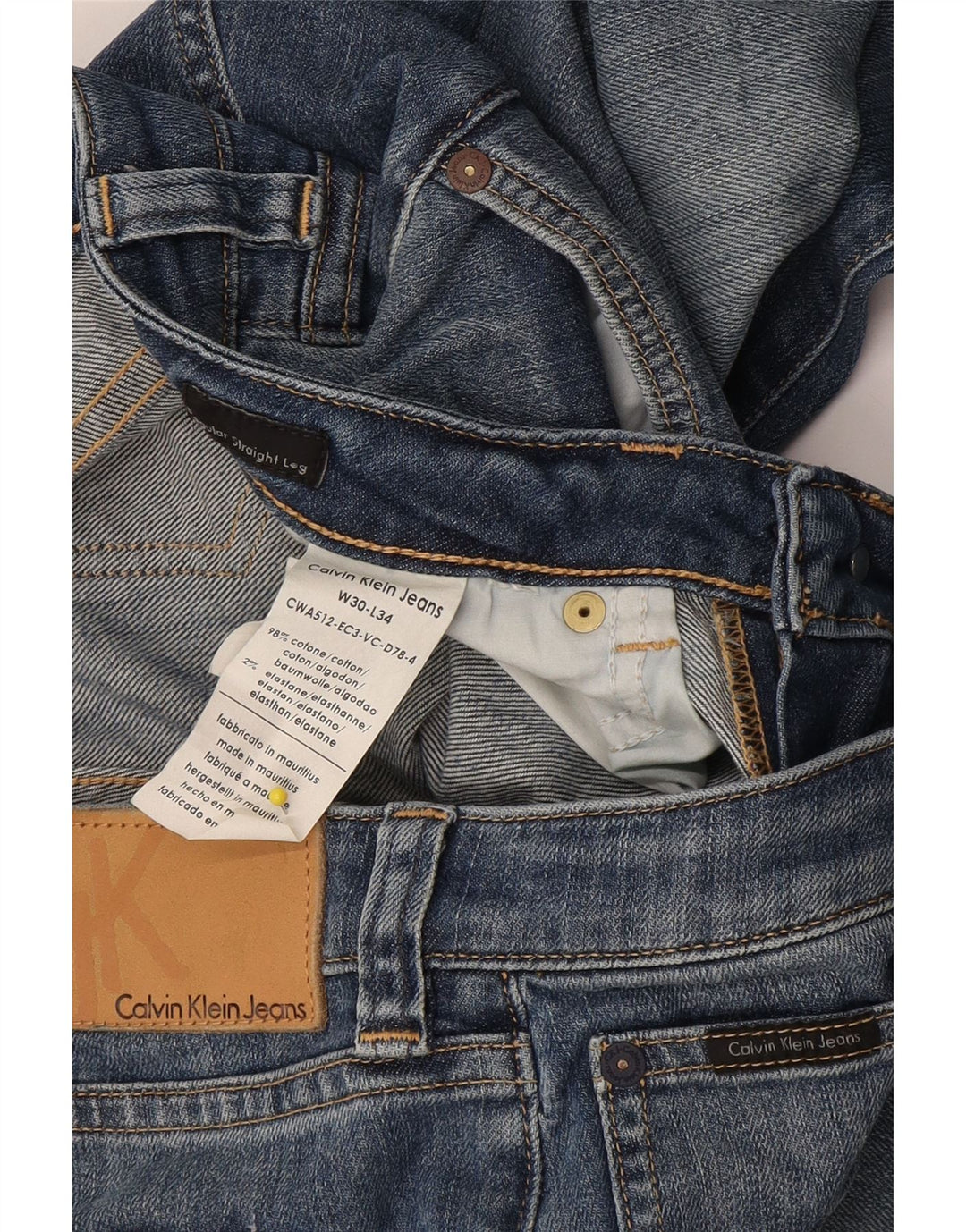 Calvin Klein Damen Straight Jeans W30 L34 Blaue Baumwolle