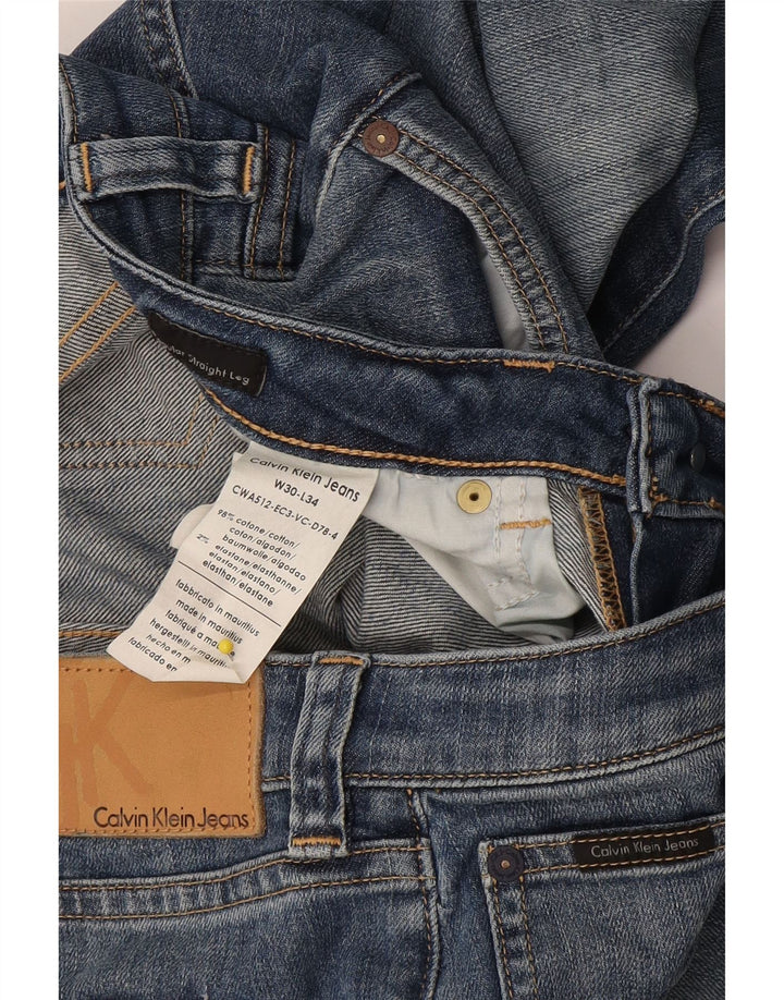 Calvin Klein Damen Straight Jeans W30 L34 Blaue Baumwolle