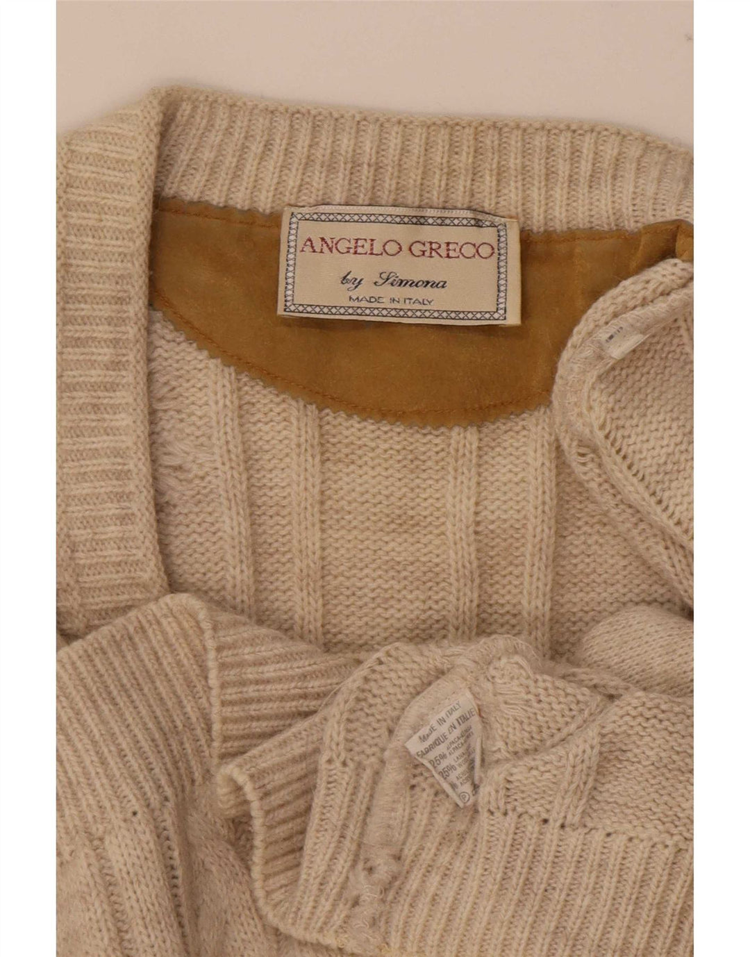 Angelo Greco Herren-Strickjacke IT 48 Mittelbeige Alpakawolle