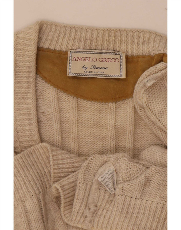 Angelo Greco Herren-Strickjacke IT 48 Mittelbeige Alpakawolle