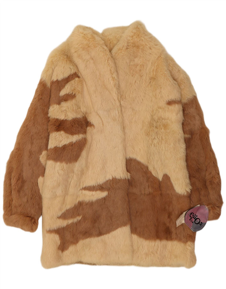 Elios Damen Übergroßer Pelzmantel IT 44 Mittelbeigefarbenes Kaninchenfell im Farbblockdesign