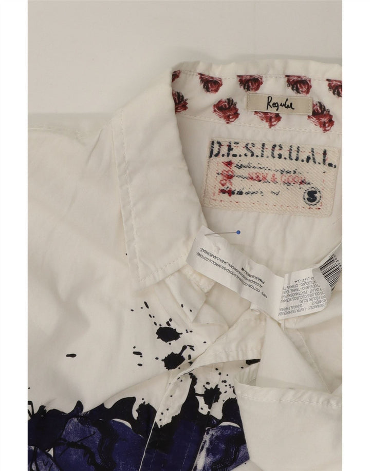 Desigual Herren Grafik-Hemd mit normaler Passform, kleine weiße Blumen-Baumwolle
