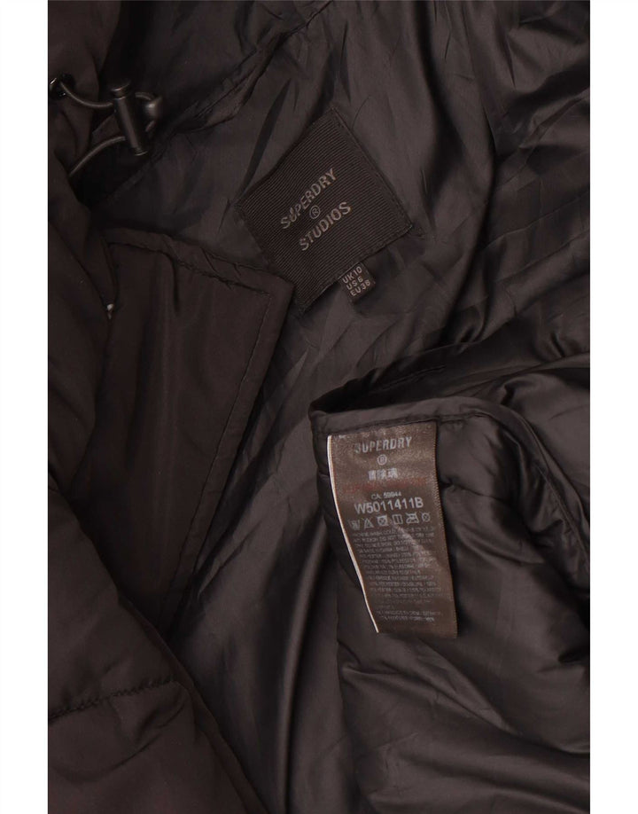 Superdry Damen-Kapuzenübergroßer, wattierter Mantel, UK 10, Größe S, Schwarz, Polyester