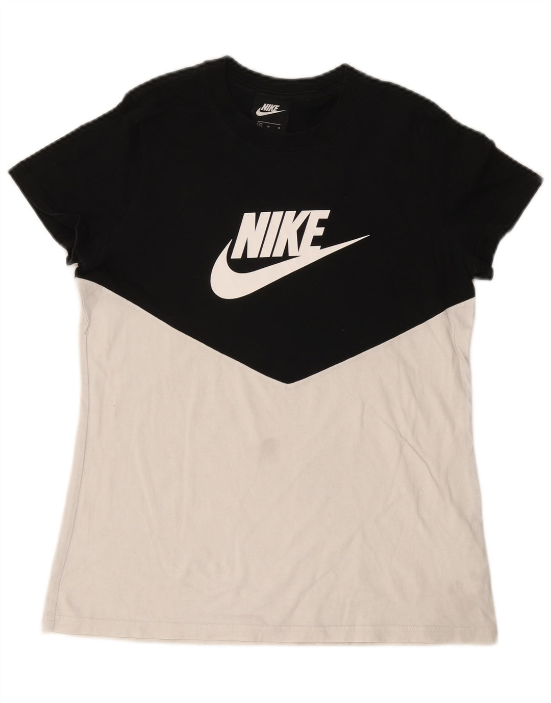NIKE Damen Grafik-T-Shirt-Oberteil UK 12 Mittelweiße Colourblock-Baumwolle