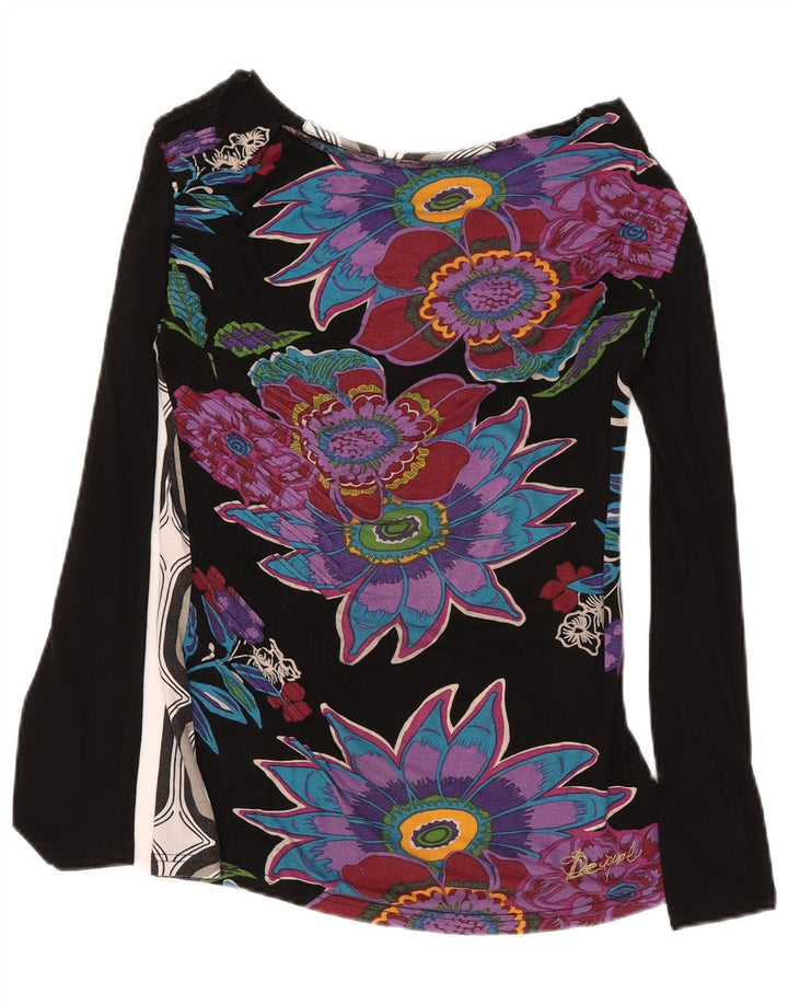 DESIGUAL Womens Graphic Top Langarm UK 12 Mittelschwarze Viskose mit Blumenmuster