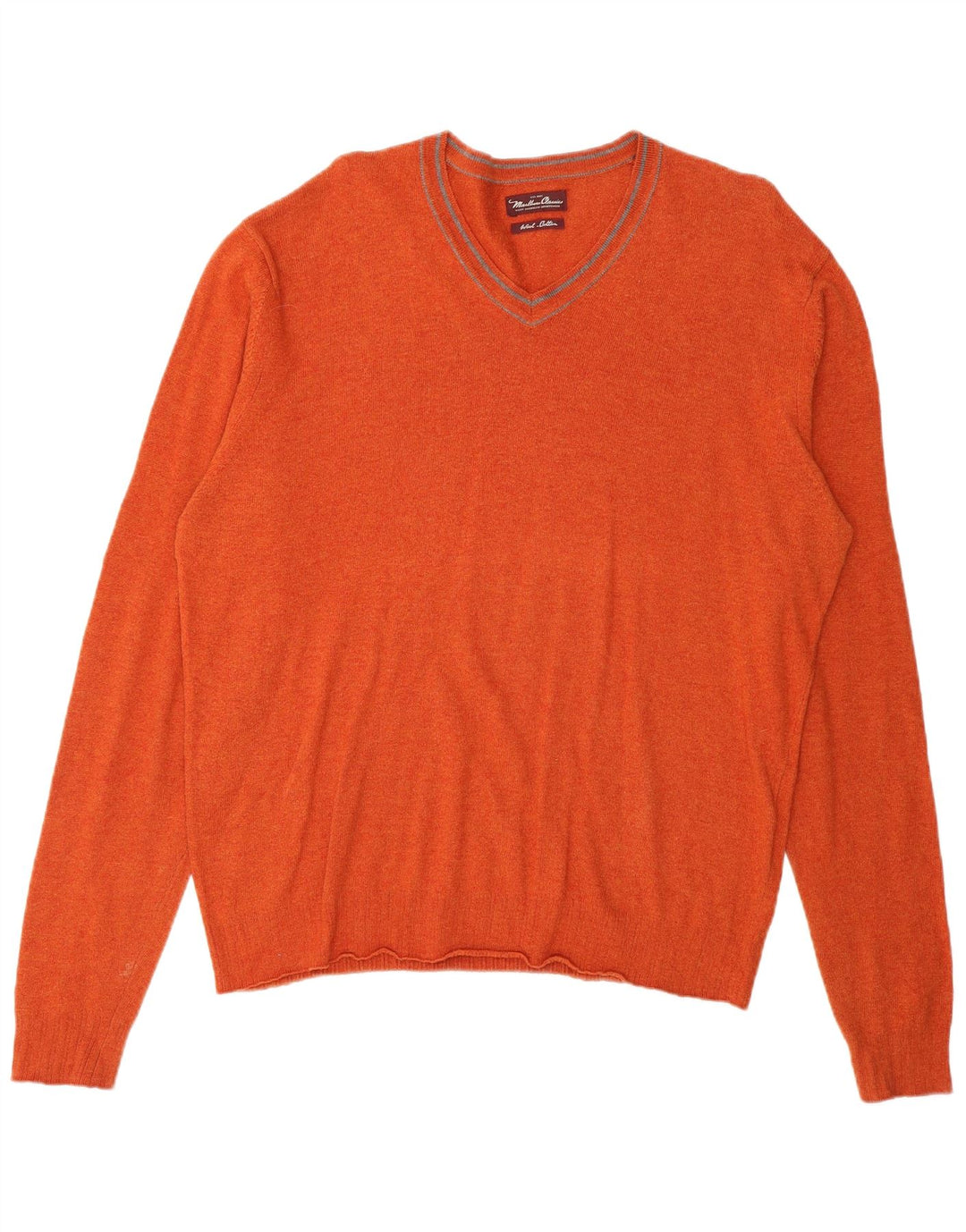 Marlboro Classics Herren-Pullover mit V-Ausschnitt aus mitteloranger Wolle
