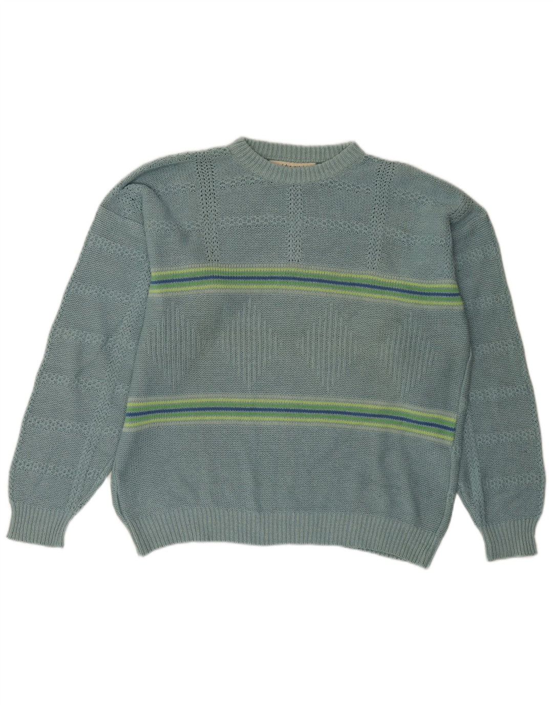 I Maschi Herren-Pullover mit Rundhalsausschnitt, Größe 50, mitteltürkis, gestreift, Seide