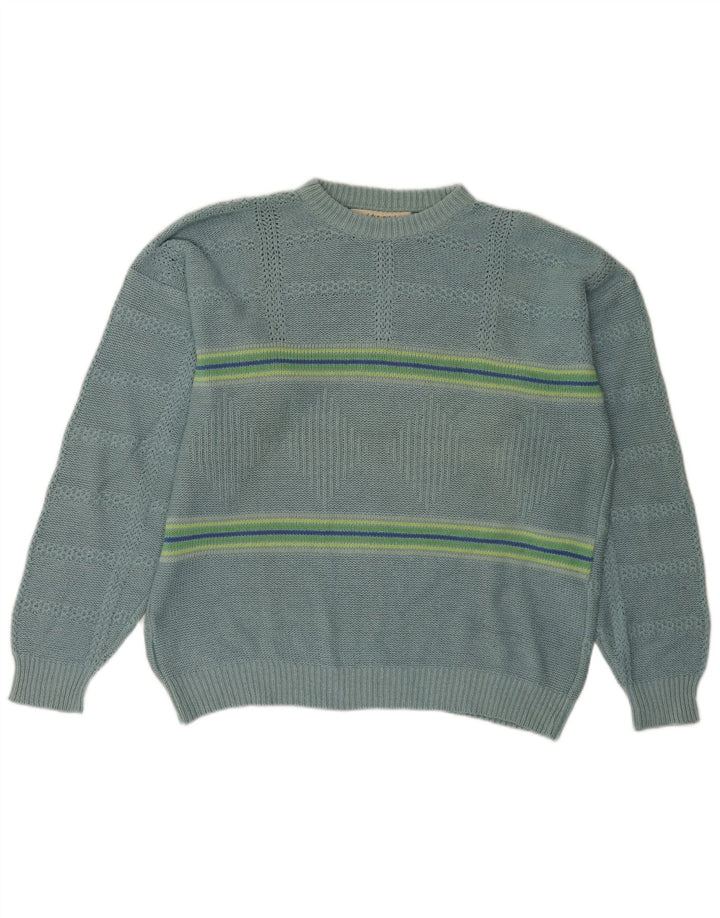 I Maschi Herren-Pullover mit Rundhalsausschnitt, Größe 50, mitteltürkis, gestreift, Seide
